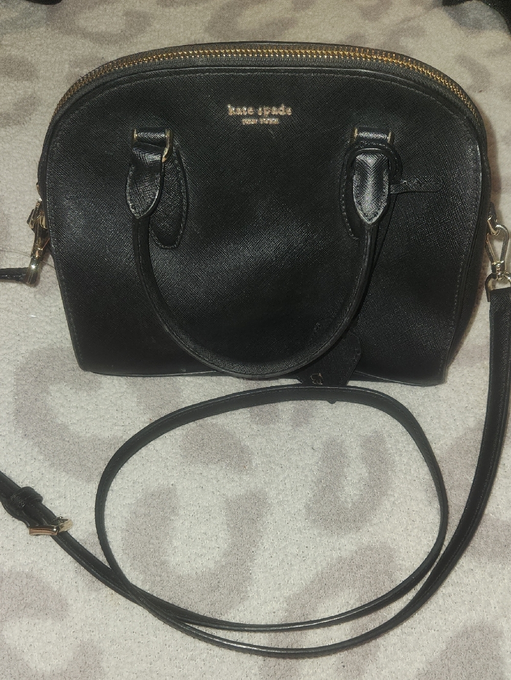 kate spade black Saffiano leather crossbody dome bag